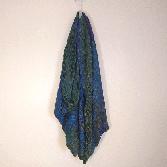 NWT 2-for-1 Infinity Scarves Lot Heather Grey knit and turquoise textured OS - Picture 3 of 16